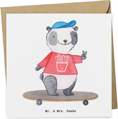 Produktbild von Mr. & Mrs. Panda Grußkarte Panda Longboard fahren - Weiß - Geschenk, doppelkarte, Skaten, faltkarte, Klappkarte, Glückwunschkarte, anlasskarte