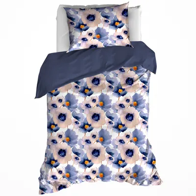 Zdjęcie produktu dla Poszwa na kołdrę De Witte Lietaer, Veronica Mood Indigo - 140x220 cm + 60x70 cm - flanela bawełniana