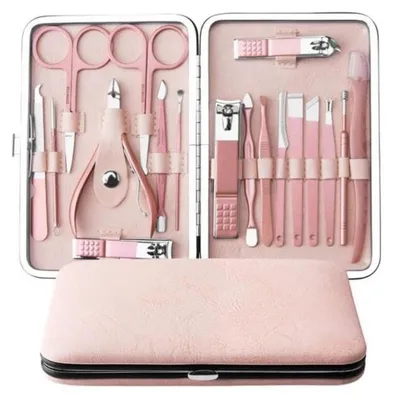 Produktbild von UNIQ 18-in-1 Maniküre Set und Pediküre Set aus Edelstahl mit Lederetui Roségold