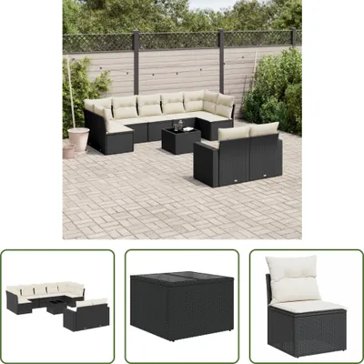 Produktbild von The Living Store 10-tlg. Garten-Sofagarnitur mit Kissen Schwarz Poly Rattan