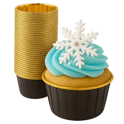 Immagine prodotto di Pirottini per muffin nero e oro – 50 pezzi – 50x40 mm – resistenti – antiaderenti