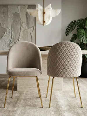 2er-Set Esszimmerstühle in Beige mit Samtbezug und goldenen Beinen – moderne Polsterstühle mit gestepptem Rücken _#sku_SAFWL6.402#