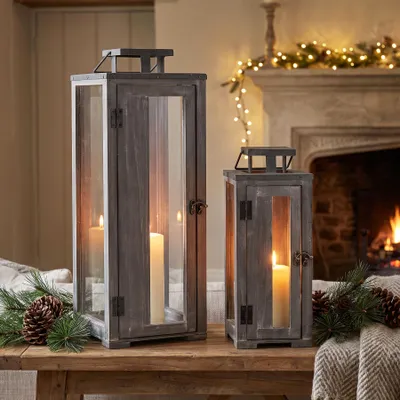 Produktbild von 2er Set Laternen H55cm H36cm Grau Gewischt Shabby Chic Vintage Windlicht Deko