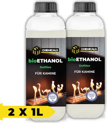 Produktbild von MRM CHEMICALS Bioethanol Alkohol 1L für Ethanol Kamin Tischkamin Feuerstelle, Brennstoff für Innen Außen, Geruchlos, Rauch- und Rußfrei x2