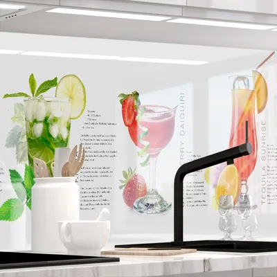 Produktbild von Küchenrückwand selbstklebend Glasoptik - SUMMER DRINKS - 1.8mm, versteift, alle Untergründe, Hart PET Material, PREMIUM 60 x 80cm