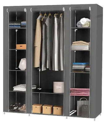 Produktbild von Kleiderschrank Garderobenschrank - Stoffschrank - 172×134×43 cm - Metallgestell - Reißverschluss-Tür - Einfache Montage - Grau