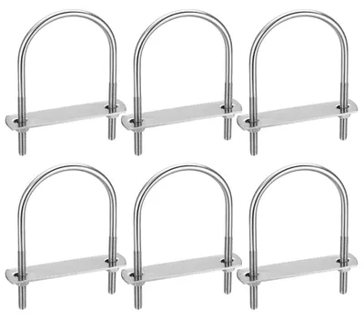 Produktbild von Bügelschrauben M6 U-Bügel Vierkant 6 Stück Edelstahl 304 mit Mutter und Gegenplatte 110x60mm