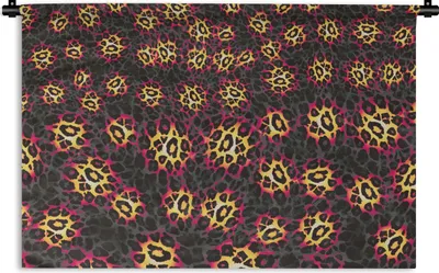 Produktbild von MuchoWow® Wandteppich Wandbehang Pantherdruck - Design - Gelb - Rosa 90x60 cm Tapisserie Dekoration Wandtuch - Wandskulpturen - Bildteppich