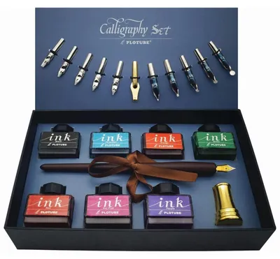Produktbild von Kalligraphie Set 22-teilig mit 7 Tintenflaschen und 12 Federn für Anfänger und Experten