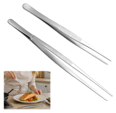 2 Küchenzangen Edelstahl 20+30 cm, antihaft, hitzebeständig