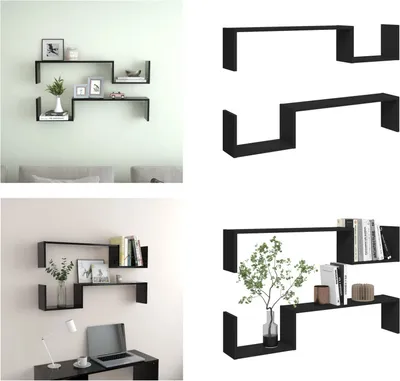 Obrázek produktu pro vidaXL Nástěnné police 2 ks černé 100x15x20 cm materiál na bázi dřeva - Nástěnná police - Nástěnné police - Nástěnné police - Nástěnné police