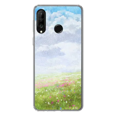 Produktbild von MuchoWow® Handyhülle Schutzhülle Hülle für Huawei P30 Lite Aquarell - Blumen - Landschaft Silikon Softcase Handy Hülle - Handyhülle