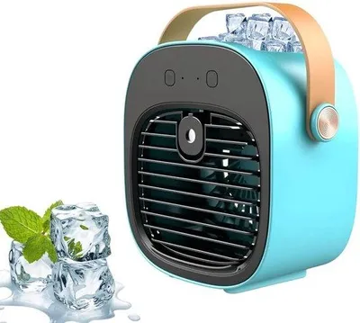 Zdjęcie produktu dla Przenośny klimatyzator do sypialni i podróży - Niebieski, przenośny klimatyzator z wbudowanym wentylatorem, zasilany akumulatorem