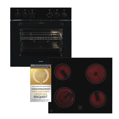 Produktbild von Exquisit Herd-Set EHE246-020-Set schwarz | Energieeffizienzklasse A | 59,0 l Garraum | Glaskeramik Kochfeld | Herd-Set 60 cm