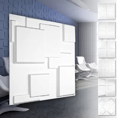 Produktbild von HEXIM 3D Wandpaneele, PVC Kunststoff weiß - Quadrat Design Paneele 50x50cm Wandverkleidung (0.25QM HD095) Wand Decke Gaming Paneele