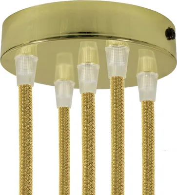 Produktbild von Creative-Cables Set: Zylindrisches Rosetten-Element aus Metall mit 5 Öffnungen – konisch, aus Messing