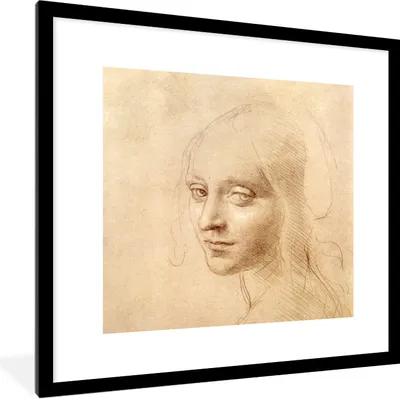 Produktbild von MuchoWow® Gerahmtes Poster Skizze - Leonardo da Vinci 40x40 cm - Poster mit Schwarzem Bilderrahmen Wandposter Rahmen Foto Bilder - Poster - Plakat im Rahmen