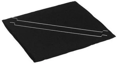 A black filter with two silver metal rods on a white background.