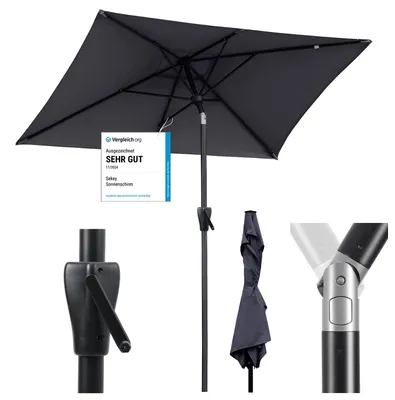 Produktbild von Sekey Aluminum Sonnenschirm mit Kurbel und Knicker, 210 × 140 cm Sonnenschirm Rechteckig für Balkon Garten & Terrasse Sonnenschutz UV 50+, Grau