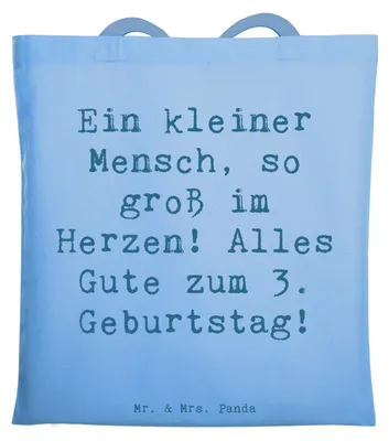 Produktbild von Mr. & Mrs. Panda canvas tasche Spruch 3. Geburtstag Herz - Sky Blue - Geschenk, Happy Birthday, herzergreifend, Glückwunsch, Kind, Kindergeburtstag, Alter, Schultasche