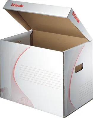Image de 10x Esselte 128911 Conteneur d'archives avec couvercle à charnière, A4, carton ondulé, blanc