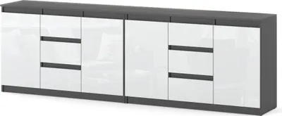 Zdjęcie produktu dla Komoda Szara Biały Połysk Szafka Nowoczesna Z 6 Szufladami 240Cm Do Salonu