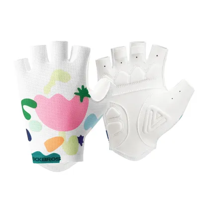 Produktbild von ROCKBROS Kinder Fahrradhandschuhe Fingerlose MTB Halbfinger Handschuhe für Radfahren Outdoor Bunte Blumen M