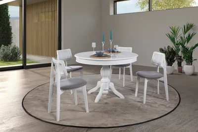 Produktbild von Skye Decor, Albero153, Set aus ausziehbarem Esstisch und Stühlen (5-teilig), 100 % BECHENHOLZ, Natürlich, 118 x 118 x 75 cm