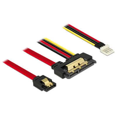 Produktbild von Adapterkabel SATA 7Pin + Floppy 4Pin > SATA 22Pin (schwarz/rot, 30cm, 22Pin-Stecker gerade)