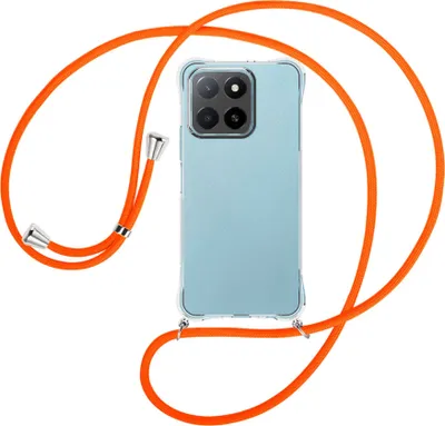 Produktbild von Handykette Backcover-Schutzhülle mit Band (Metall silberfarben) für Honor X5B 4G - neonorange