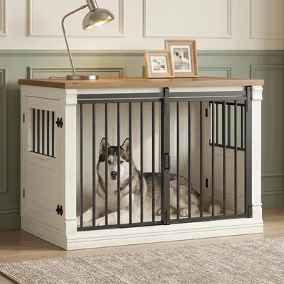 Produktbild von 101cm Hundekäfig-Möbel, Hundebox für Zuhause mit 3 Türen Hundebox Holz, Schiebetüren, für Kleine, Mittlere, Große Hunde, Robuster, Beistelltisch