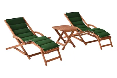 Produktbild von Merxx Gartenliegen Set Copa Cabana 5tlg., 2 Schwunliegen, 2 Wendeauflagen, Klapphocker 50 x 50 cm - Eukalyptus