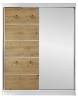 Produktbild von MIRJAN24 Schiebetürenschrank Camino III, Stilvoll Schlafzimmer Kleiderschrank (Farbe: Weiß / Artisan Eiche + Spiegel)