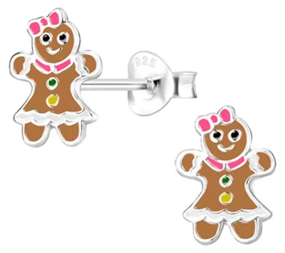 Produktbild von Weihnachtsohrringe: Kinder & Damen Ohrstecker Silber 925 Lebkuchenfrau (Gingerbread)