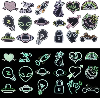 Productafbeelding van Strijkpatches - Decoratie Patches - Kleding Personaliseren - Oplichtend in donker - 4 stuks - Zwart