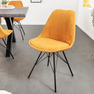 Produktbild von riess-ambiente Design Stuhl SCANDINAVIA MEISTERSTÜCK senfgelb Cord schwarze Metallbeine Esszimmerstuhl Essstuhl