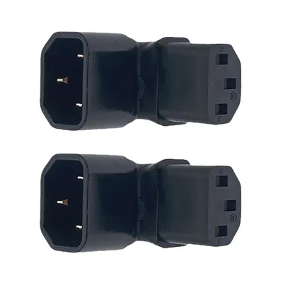 Produktbild von Kaltgerätestecker gewinkelt 90°, 2er Set IEC C14 auf C13, 3-polig, 250V 10A, Kabeladapter für PC, Monitor, Server und Geräte