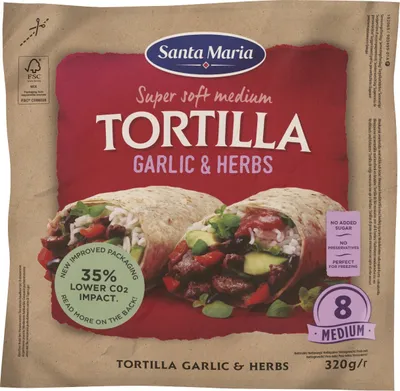 Produktbild von Santa Maria Tortilla-Knoblauch-Kräuter Medium 8 x 40 Gramm