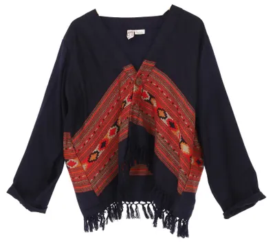 Produktbild von Bolero Jacke, Legeres Boho Jäckchen - Schwarz/rot, Damen, Polyacryl, Jacken, Mäntel & Ponchos