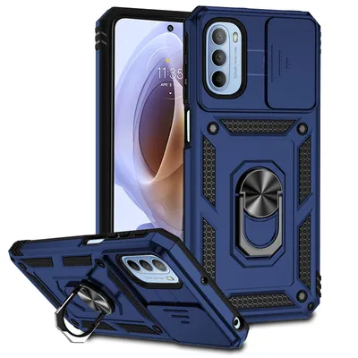Obrázek produktu pro Pouzdro pro Motorola Moto G31 dvouvrstvé pouzdro s posuvným krytem kamery a prstencovým stojánkem modré