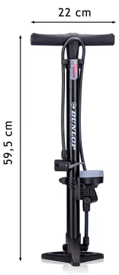 Image de Pompe à vélo Dunlop avec manomètre et jeu d'adaptateurs pour valves - Pompe sur pied 180 PSI - Compatible avec les valves Presta, Dunlop et Schrader - Adaptateurs pour ballons de vélo et de voiture - Boîte de rangement incluse