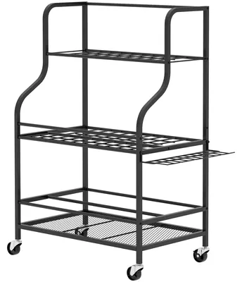 Produktbild von Gartenwerkzeug-Organizer 3-stufig Gartengeräte Ständer mit Haken bis 40 kg belast 77x40x97cm Schwarz
