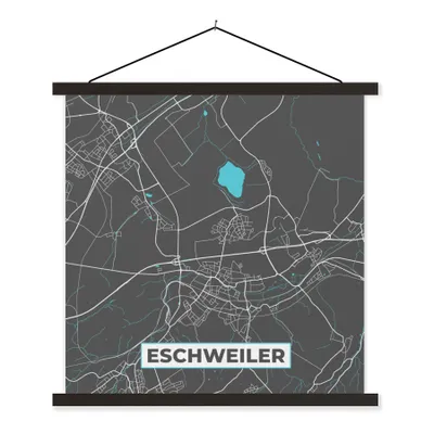 Produktbild von MuchoWow® Textilposter Stadtplan - Eschweiler - Deutschland - Karte 60x60 cm mit schwarzem Rahmen - Posteraufhänger
