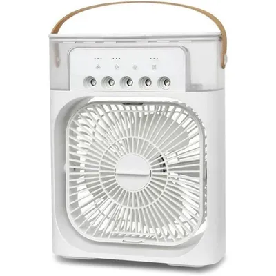 Produktbild von Tragbare Klimaanlage mit Ventilator, Luftbefeuchter, USB, 7 LED-Lichtern, 3 Stufen, Leise. Kompakt für Zuhause, Büro & Reisen (Weiß)