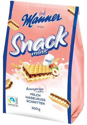 Produktbild von Manner Snack Minis Milch Haselnuss Schnitten 300g