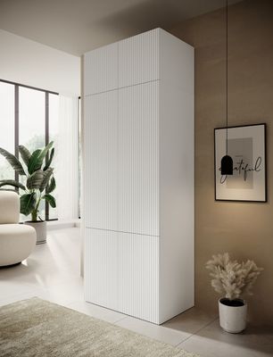 Kleiderschrank LAMELLEN Drehtürenschrank PAFOS 90 mit Aufsatz  weiß 90x243,5x55,5cm
