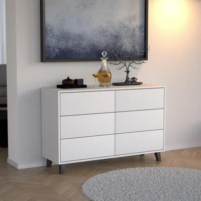 Produktbild von BEAUTYSOFA Kommode HOME 120 cm Weiß - Push-to-Open, ohne Griffe, modernes Sideboard mit 6 Schubladen, Anrichte für Wohnzimmer, Schlafzimmer & Flur