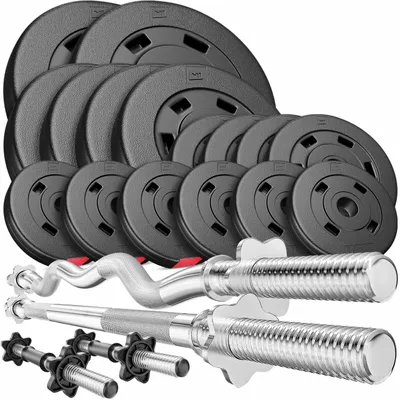 Obrázok produktu pre Sada činiek Hop-Sport 75 kg 1x tyč na činky, 1x tyč na SZ kotúče, 2x činky, závažia 2x10kg / 4x5kg / 4x2,5kg / 6x1,25kg