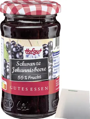 Produktbild von Hofgut Schwarze Johannisbeere Fruchtaufstrich (250g Glas) + usy Block
