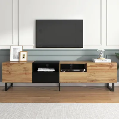 Immagine prodotto di Mobile TV con 2 ante e 2 cassetti, nero/legno, 190x38x48 cm